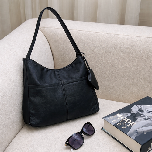 کیف دوشی کلاسیک زنانه مشکی مدل تک زیپ دو جیب